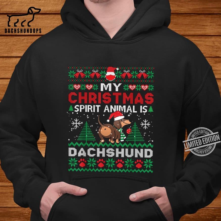 My Christmas spirit animal is Dachshund - Dachunds wearing Santa hat, Christmas day ugly sweater