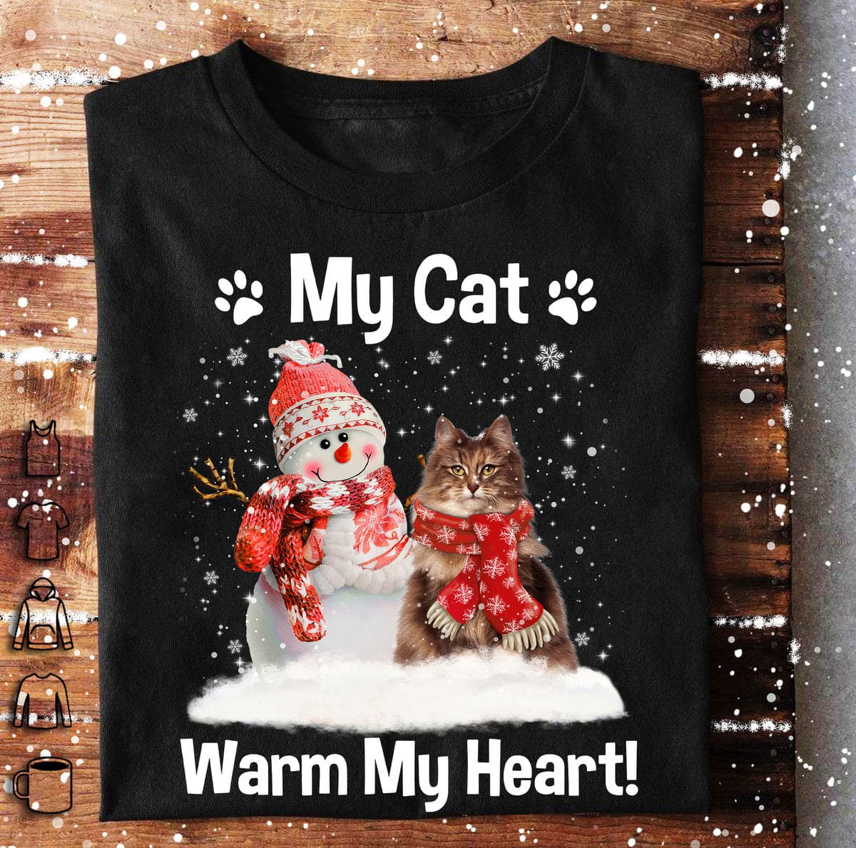 My cat warm my heart - Christmas snowman, cat and snowman, Merry Christmas T-shirt