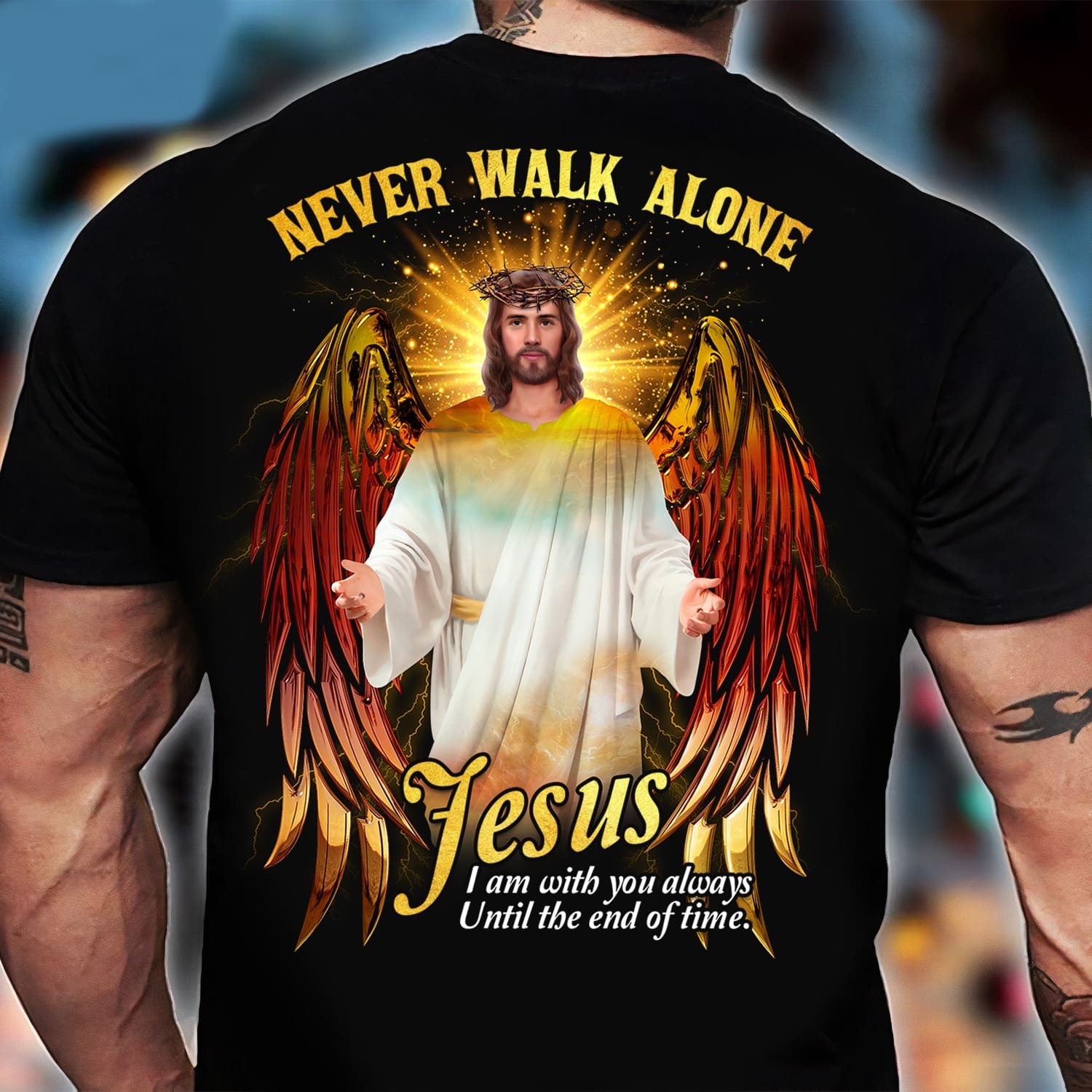 Never walk alone, Jesus always with you until the end of time - God with wings