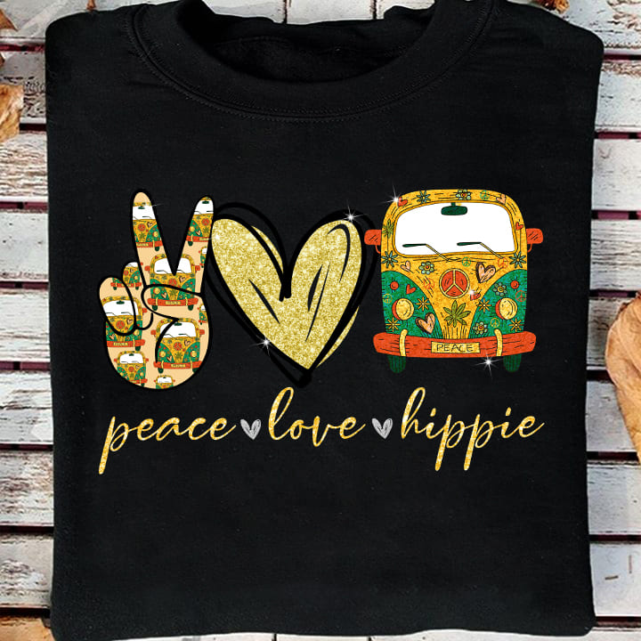 Peace love hippie - Hippie lifestyle, Recreational vehicle graphic T-shirt