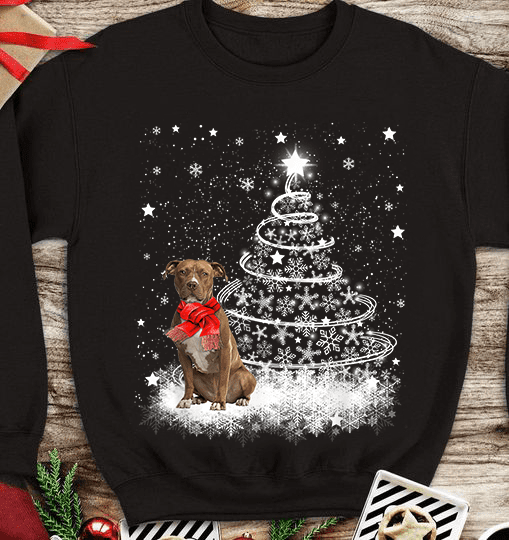 Pitbull and Christmas tree - Christmas ugly sweater, Pitbull dog graphic T-shirt
