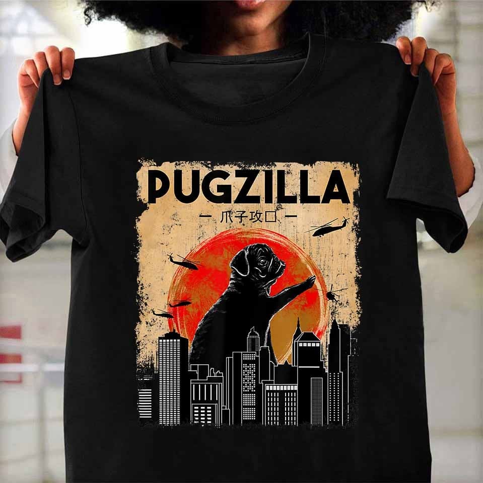 Pugzilla graphic T-shirt - Gozilla movie, gift for dog owner