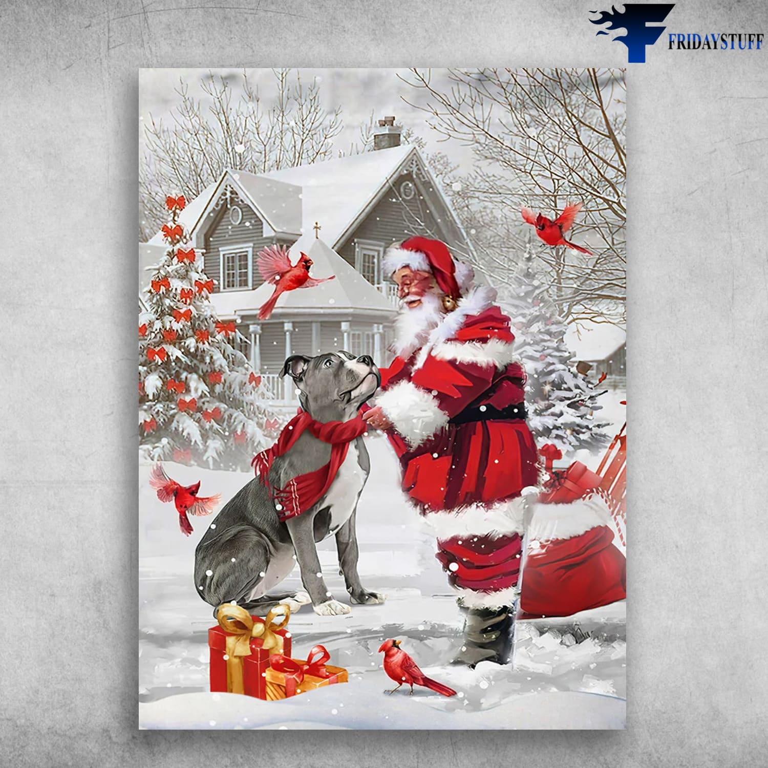 Santa Claus, Merry Christmas, American Bully, Cardinal Bird