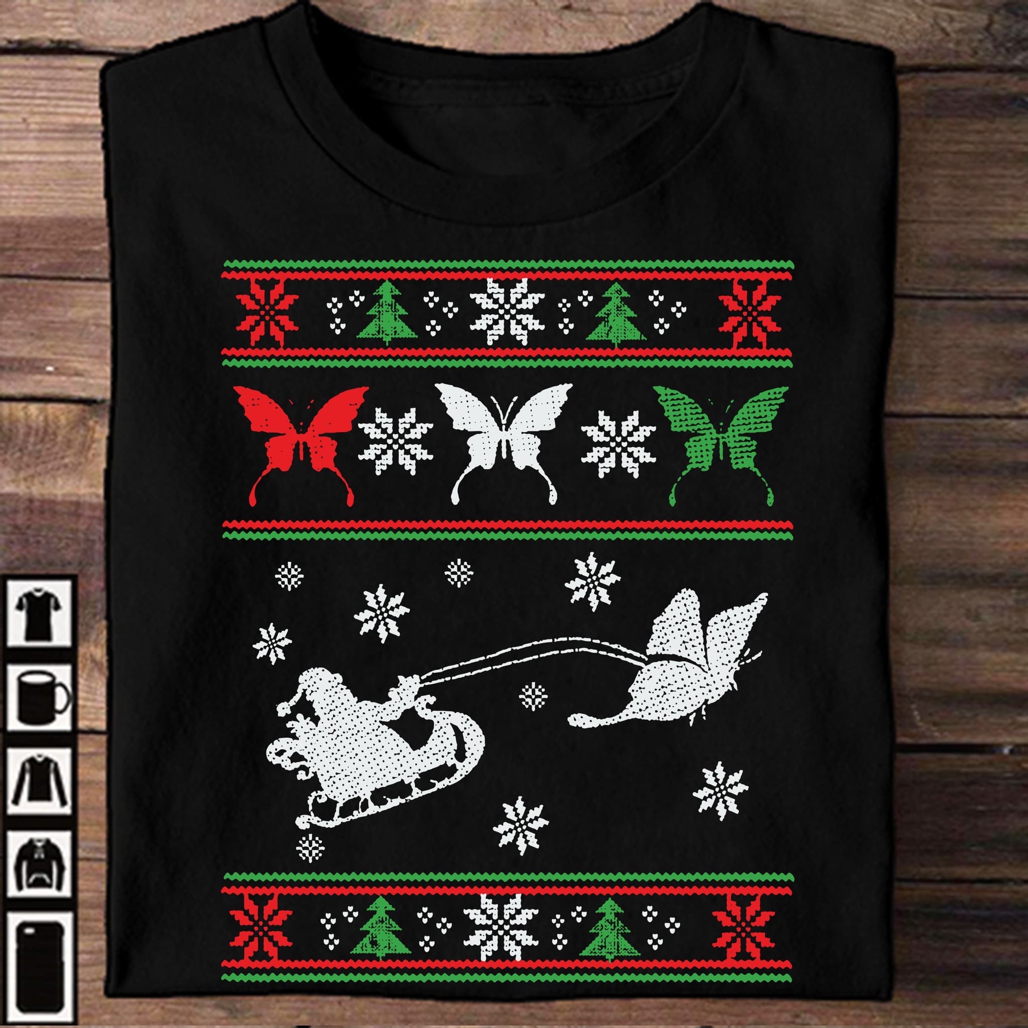 Santa Claus sleigh - Christmas day ugly sweater, Santa butterfly sleigh