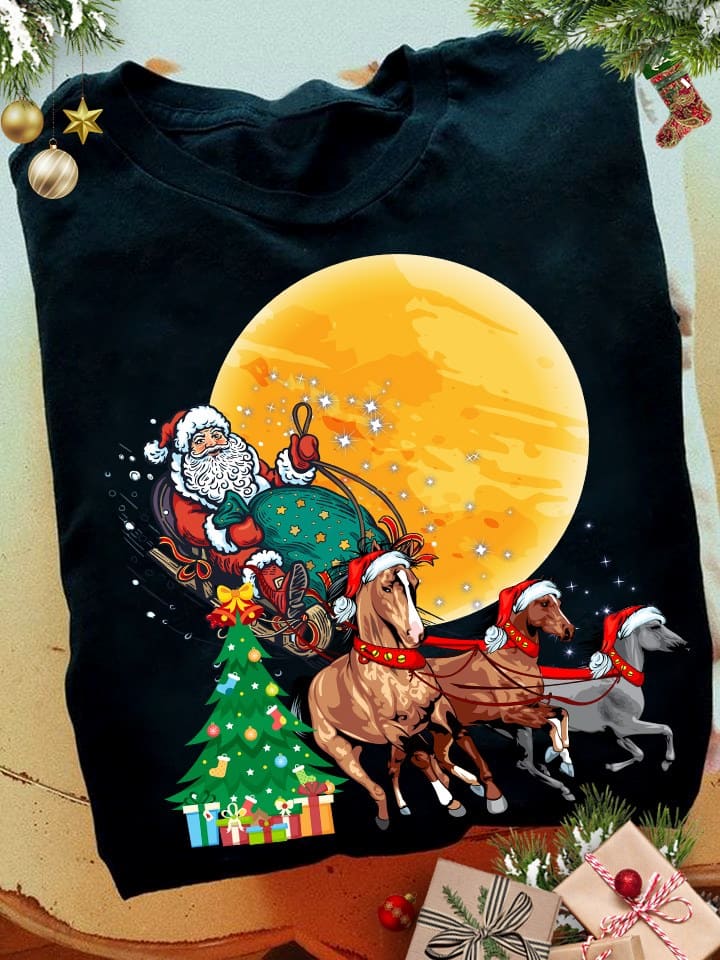Santa horse sleigh - Christmas day ugly sweater, Santa Claus and horse
