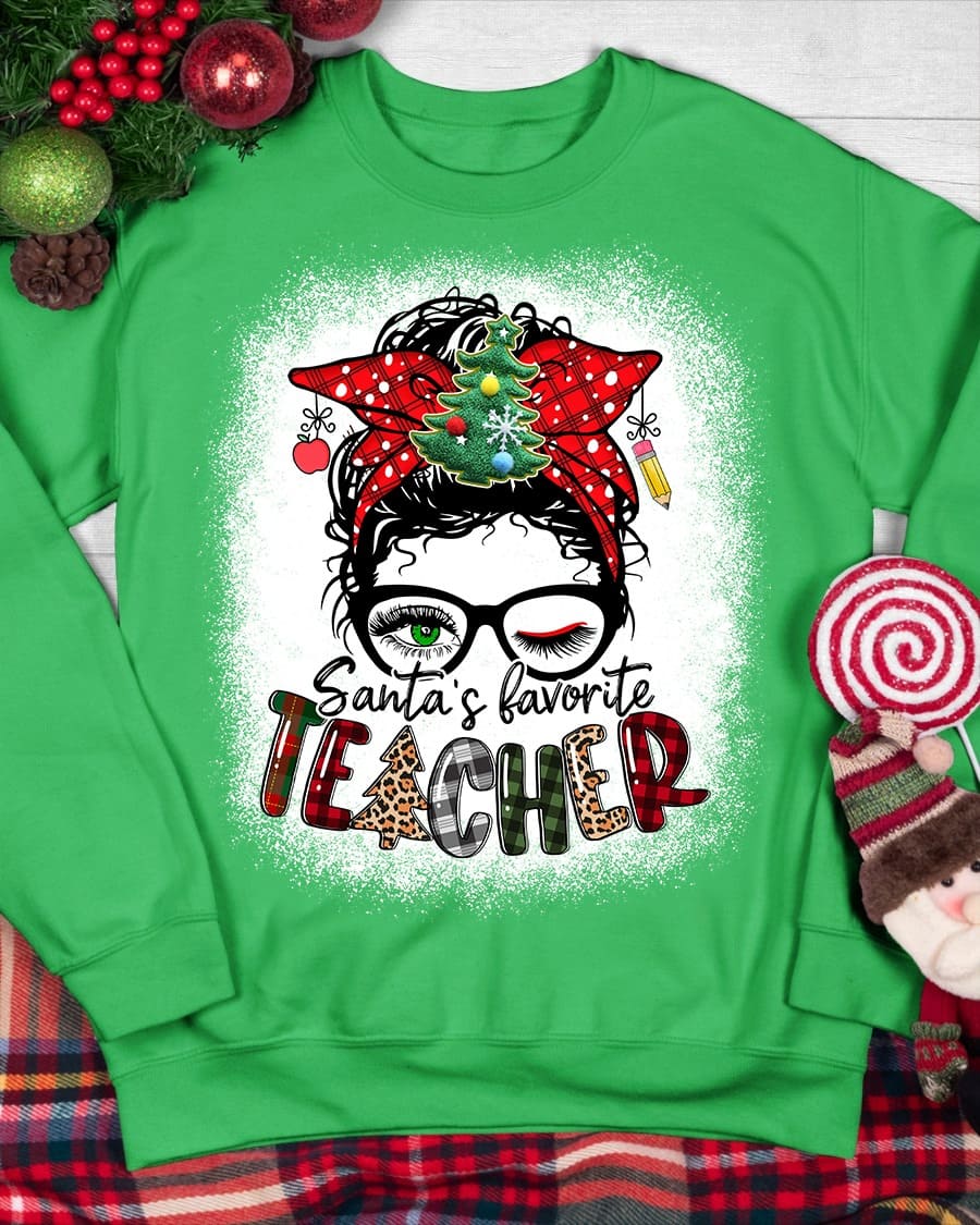 Santa's favorite teacher - Christmas gift for teacher, Christmas ugly sweater