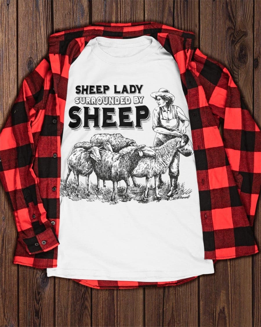 Sheep lady surrouned by sheep - Lady herdman, gift for sheep raiser