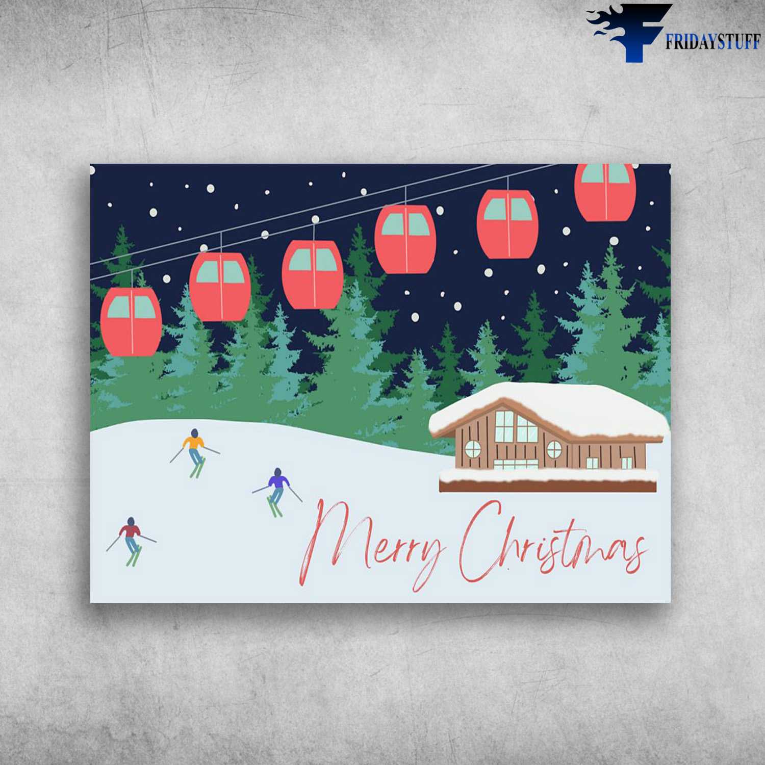 Skiing Poster, Merry Christmas, Christmas DecorSkiing Poster, Merry Christmas, Christmas Decor