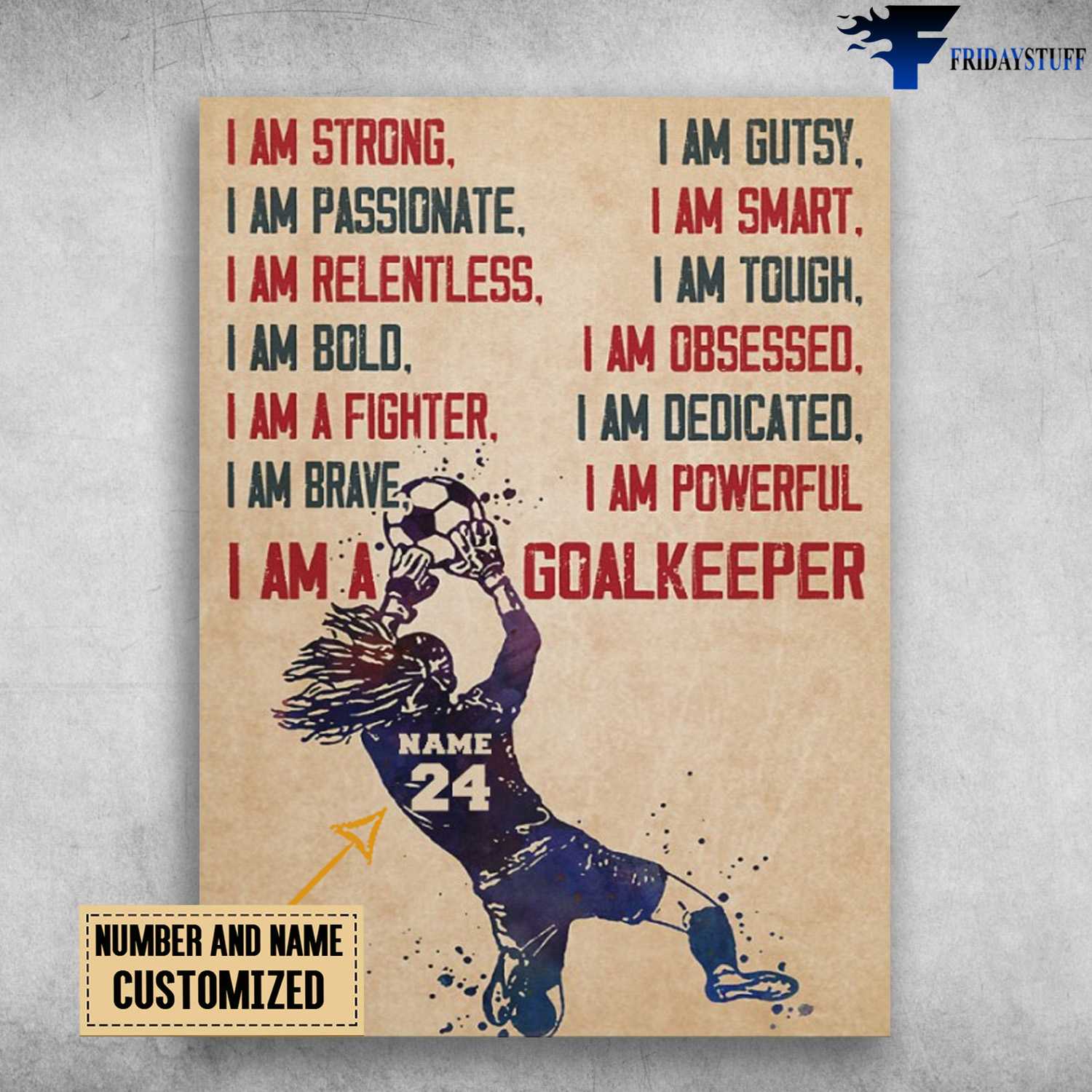 Soccer Player, Goalkeeper Poster, I Am Strong, I Am Gutsy, I Am Passionate, I Am Smart, I Am Relentless, I Am Tough, I Am Bold, I Am A Goalkeeper