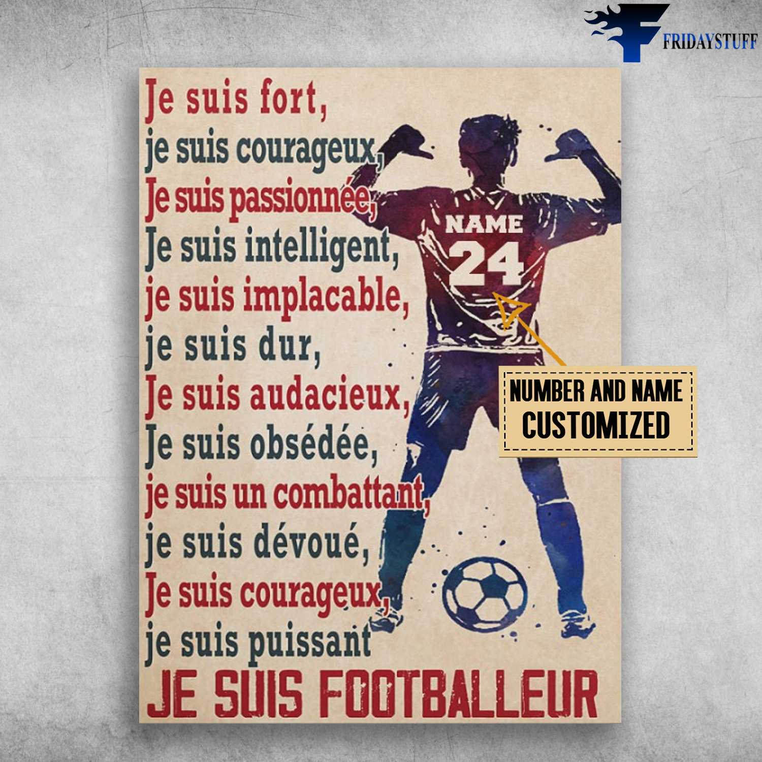 Soccer Poster, Je Suis Fort, Je Suis Courageux, Je Suis Passionnée, Je Suis Intelligent, Je Suis Implacable, Je Suis Footballeur