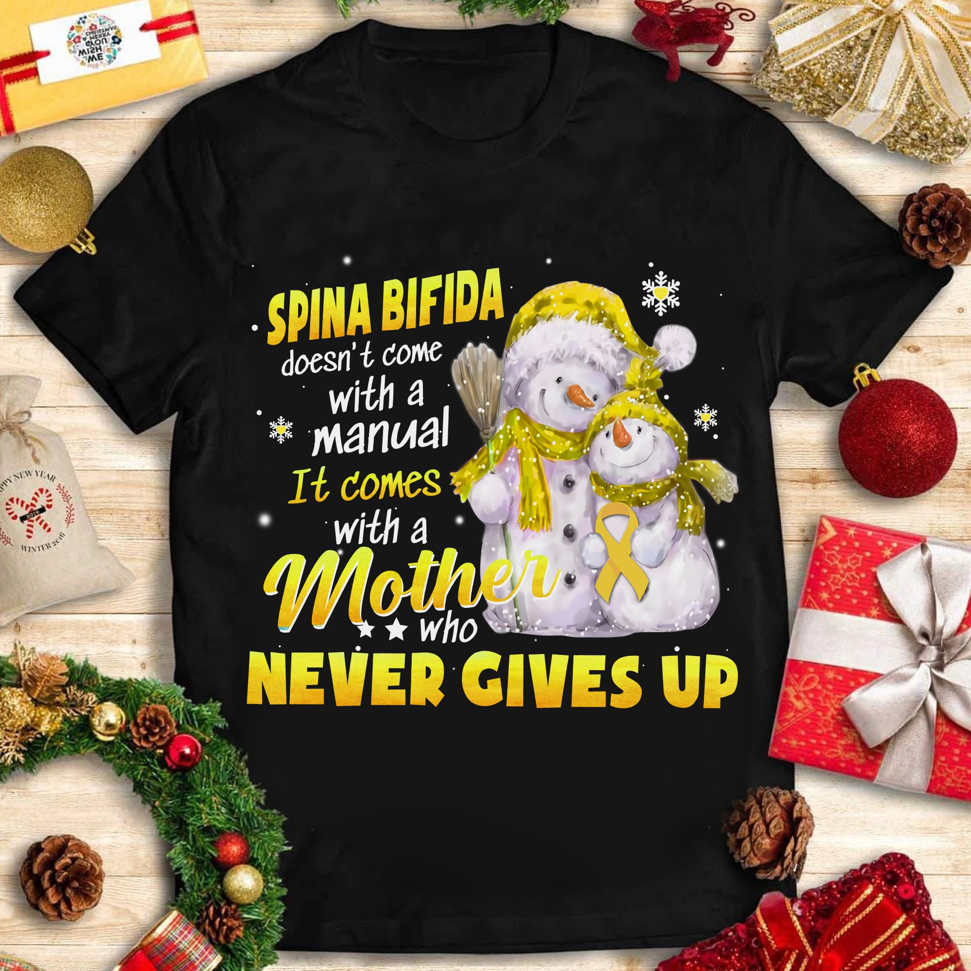 Spina bifida awareness - Never gives up, Christmas snowman family