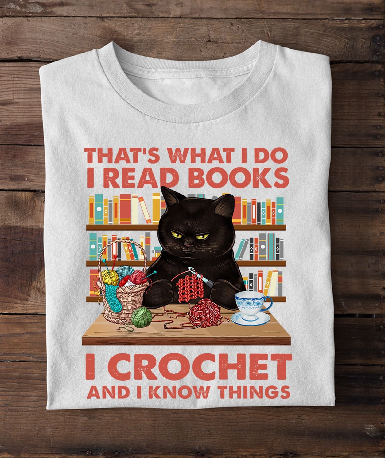 That's what I do I read books I crochet and I know things - Black cat crocheting, book and crocheting