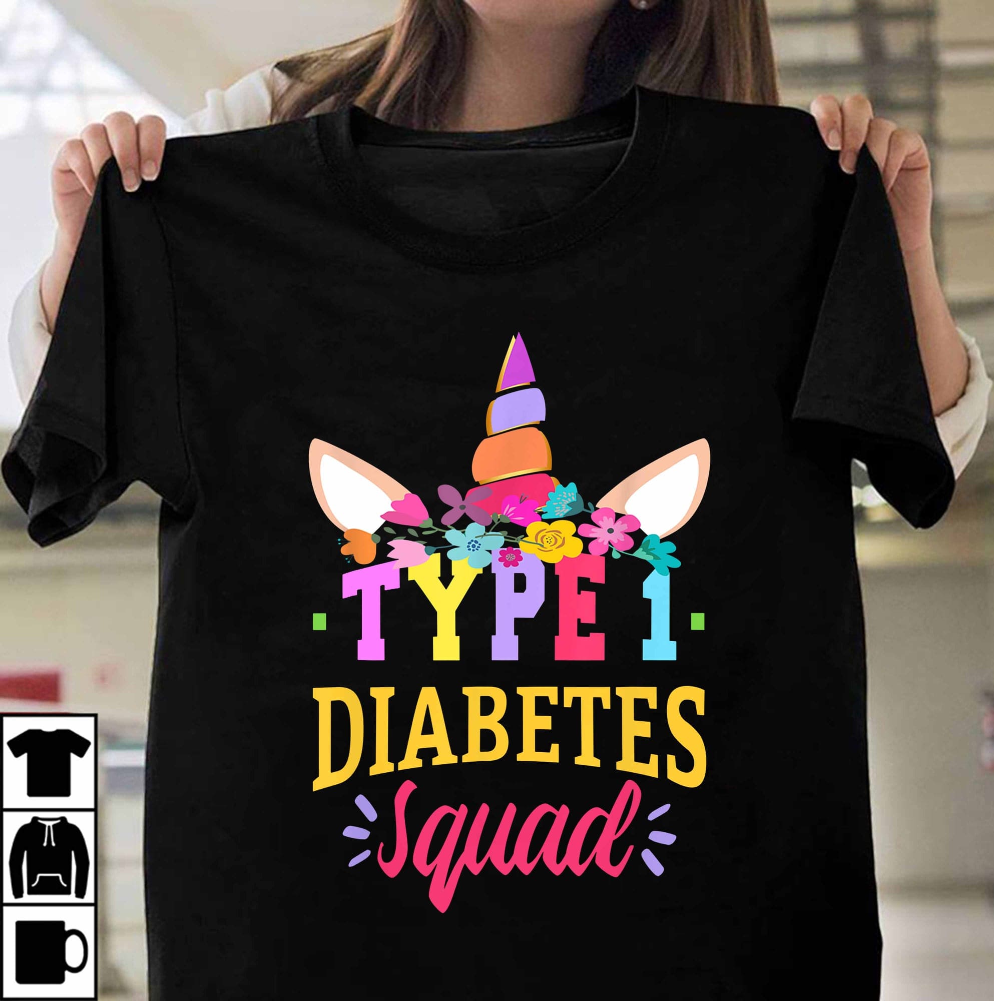 Type 1 diabetes squad - Diabetes awareness, floral unicorn horn
