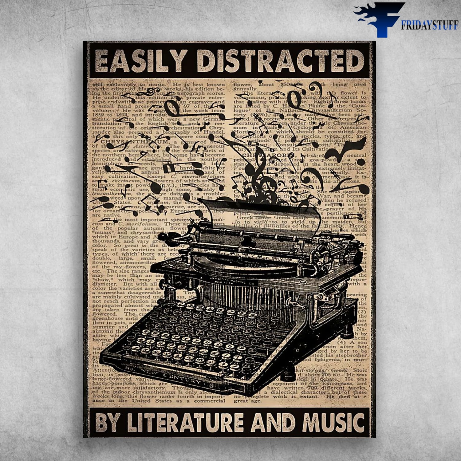 Typewriter Poster, Easily Distracted By, Literature And Music