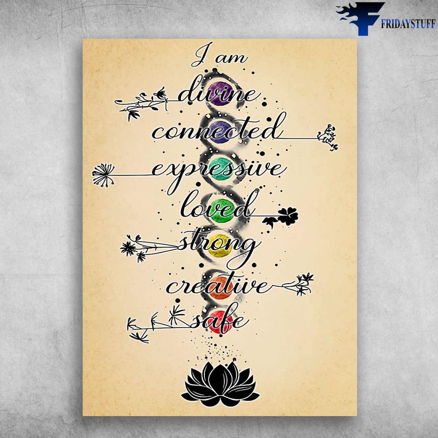 Yoga Poster, I Am Divine, Connected, Expressive, Loved, Strong, Creative, Safe