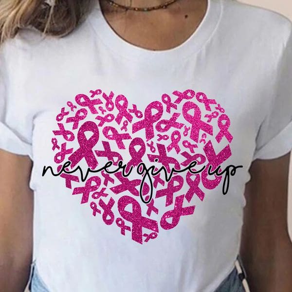 Breast Cancer Ribbon Heart - Never give up
