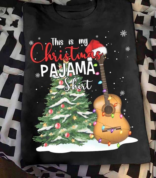 Guitar Santa Hat Christmas Tree Xmas Lights - This is my christmas pajama shirt