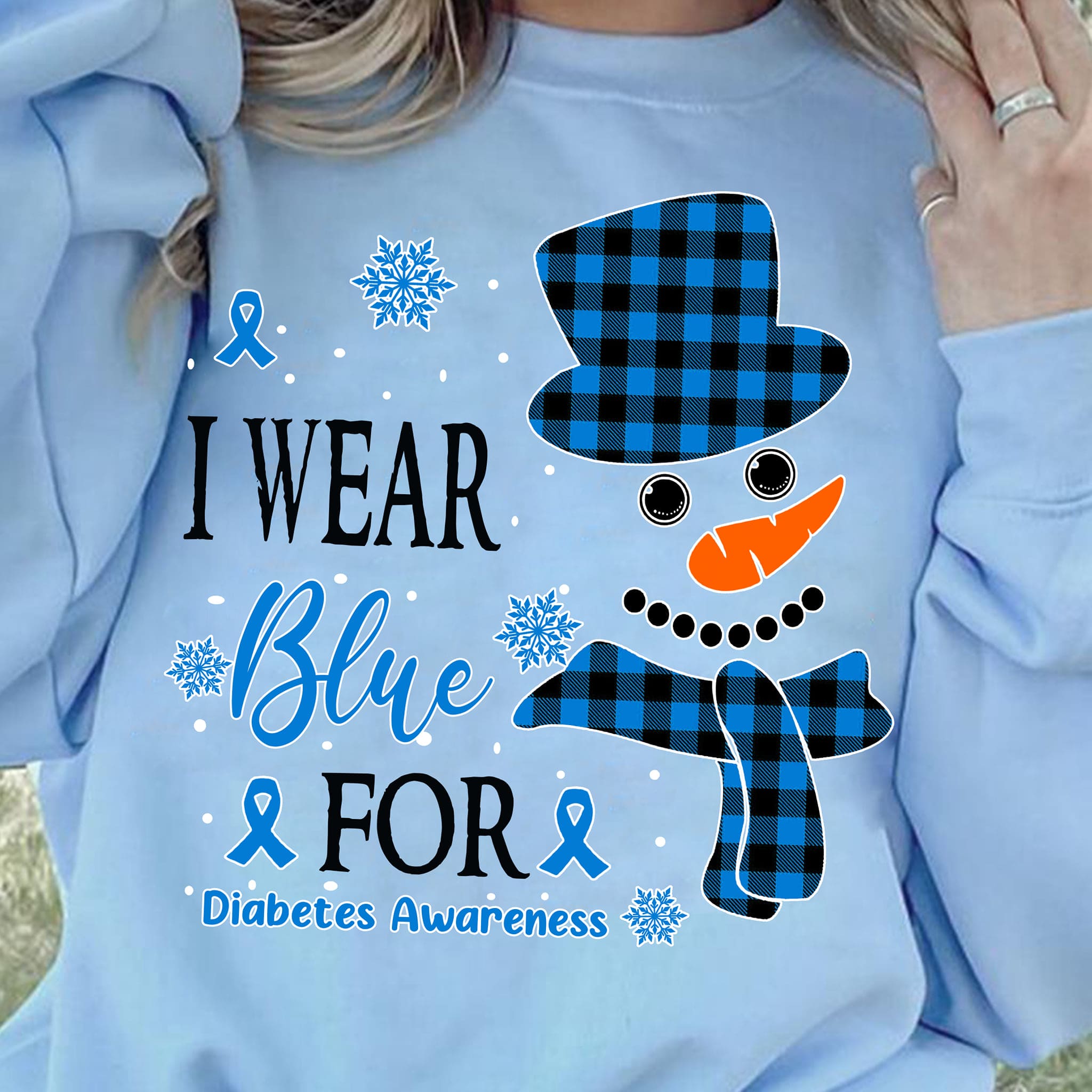 Diabetes Snowman - I wear blue for diabetes awareness