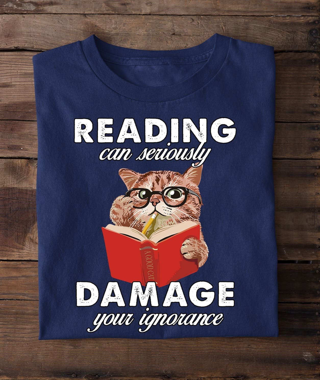 Cat Reading Book - Reading can seriously damage your ignorance