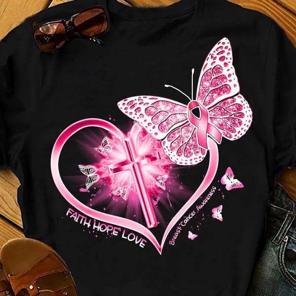 Butterfly God's Cross Breast Cancer Ribbon - Faith Hope Love Breast Cancer Awareness