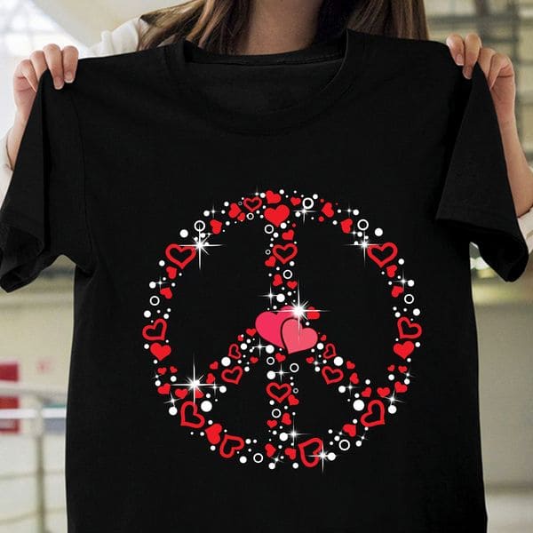 Peace Sign Shirt Valentines Day Gift Red Hearts Wreath