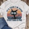 Vintage Black Cat Graphic T-shirt - It's fine i'm fine everything is fine