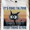 Vintage Black Cat Graphic T-shirt - It's fine i'm fine everything is fine