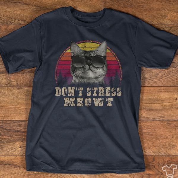 Vintage Cat Graphic T-shirt - Don't stress meowt
