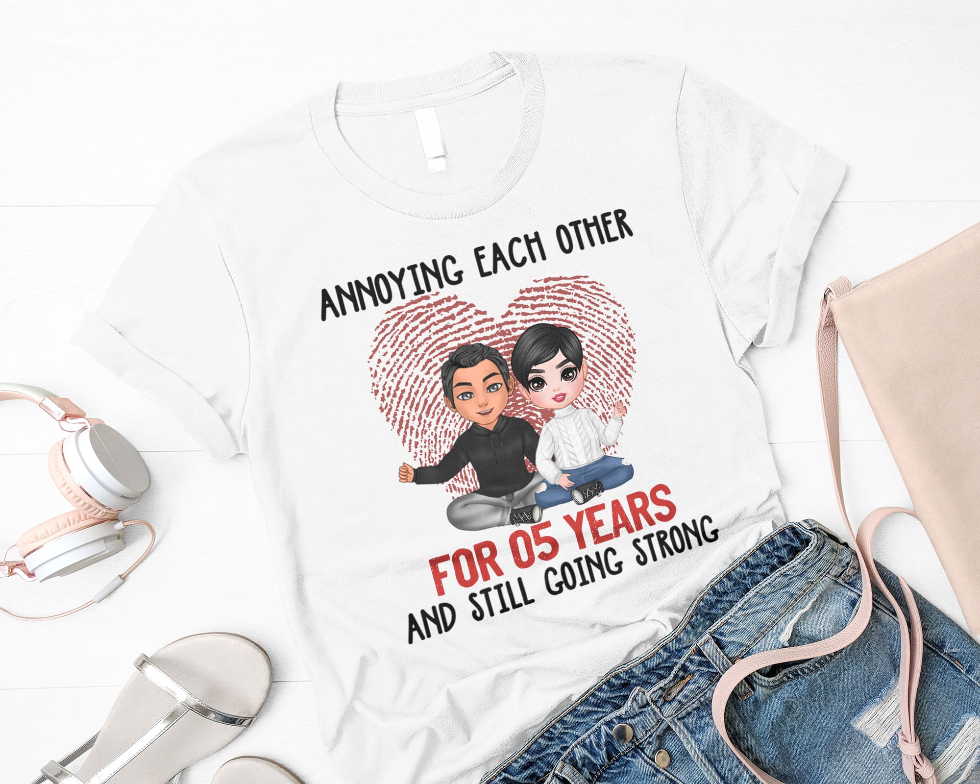 Chibi Couple Valentine Gift - Annoying each other for 5 years and still going strong