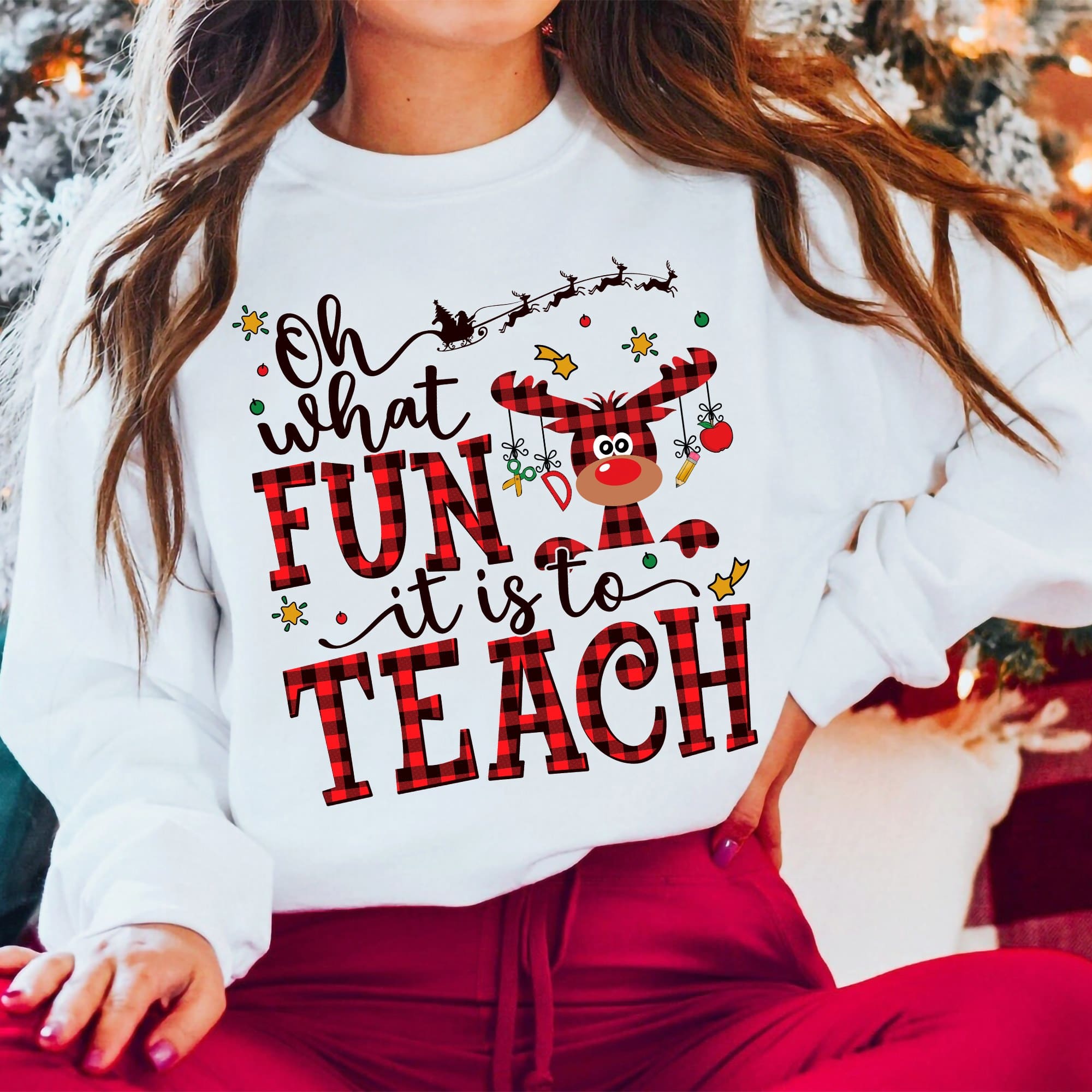 Christmas Reindeer Ugly Sweater - Oh what sun it is to teach