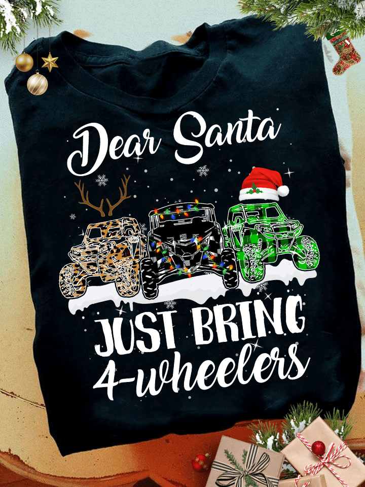 Tractor Santa Hat Christmas Light Ugly Sweater - Dear santa just bring 4 wheelers