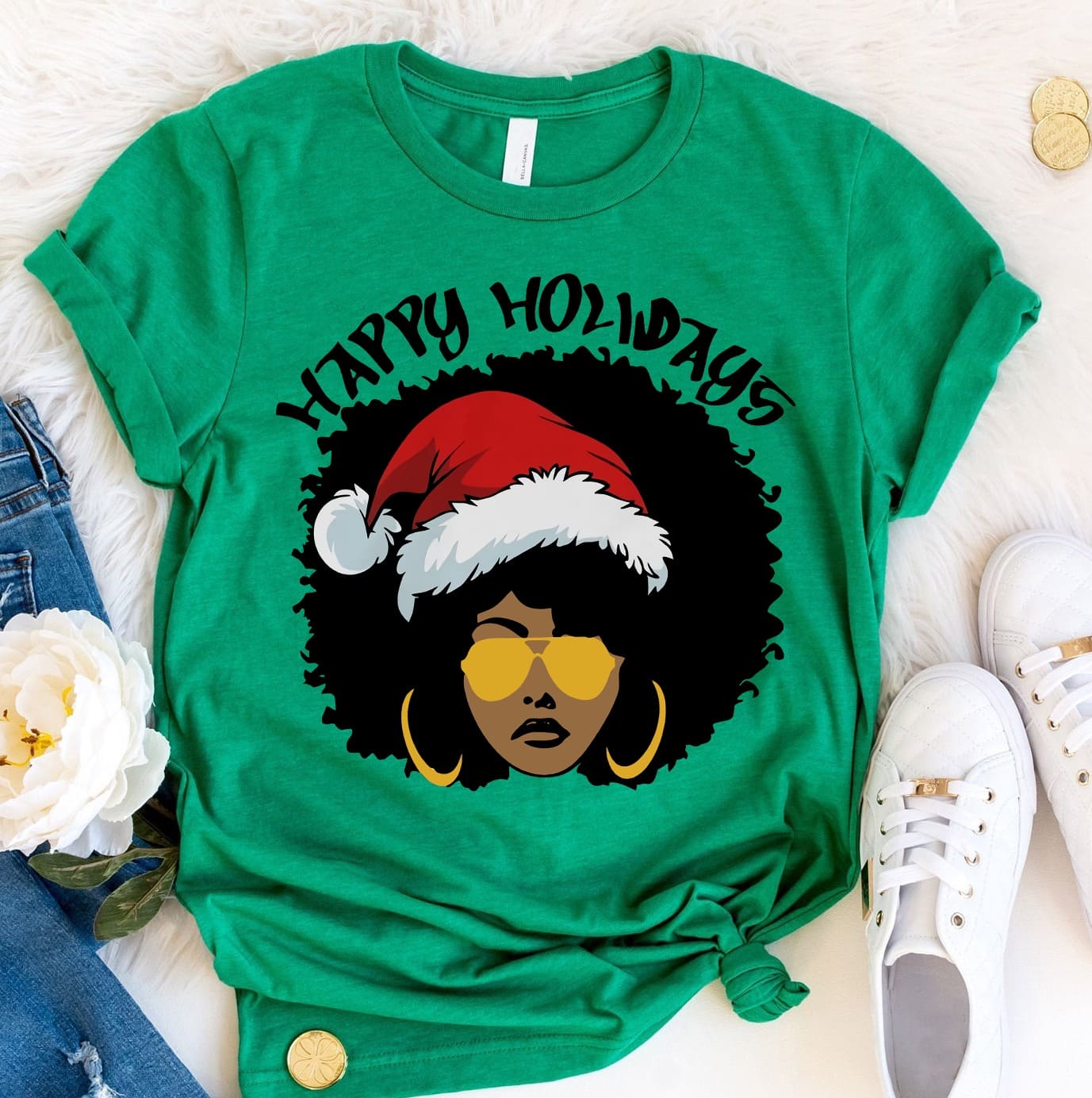 Black Woman Santa Hat - Happy Holidays
