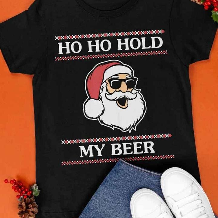 Funny Santa Claus Face Ugly Christmas Sweater - Ho Ho Hold My Beer