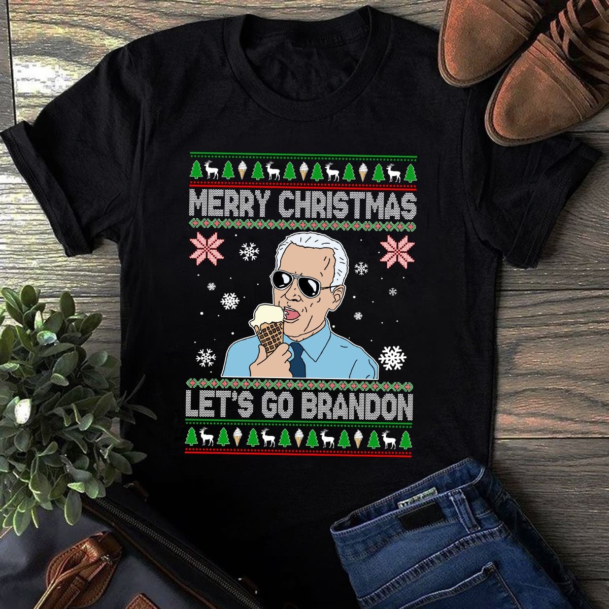 Funny Biden Ice Cream Ugly Sweater - Merry Christmas Let's go brandon