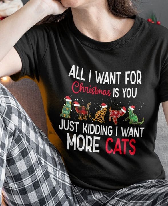 All I want for Christmas is you just kidding i want more cats - More cats on Christmas, christmas ugly sweater