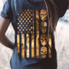 America flag - Skull on America flag, Halloween skull T-shirt