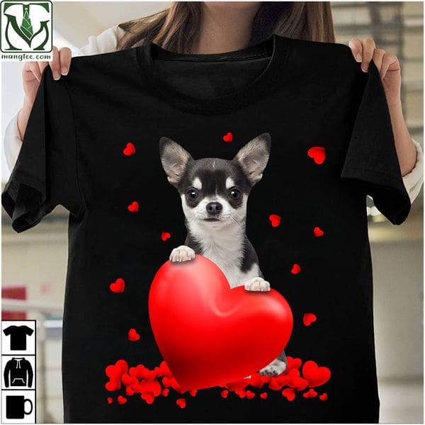 Black Chihuahua Dog Valentine's Hearts Shirt