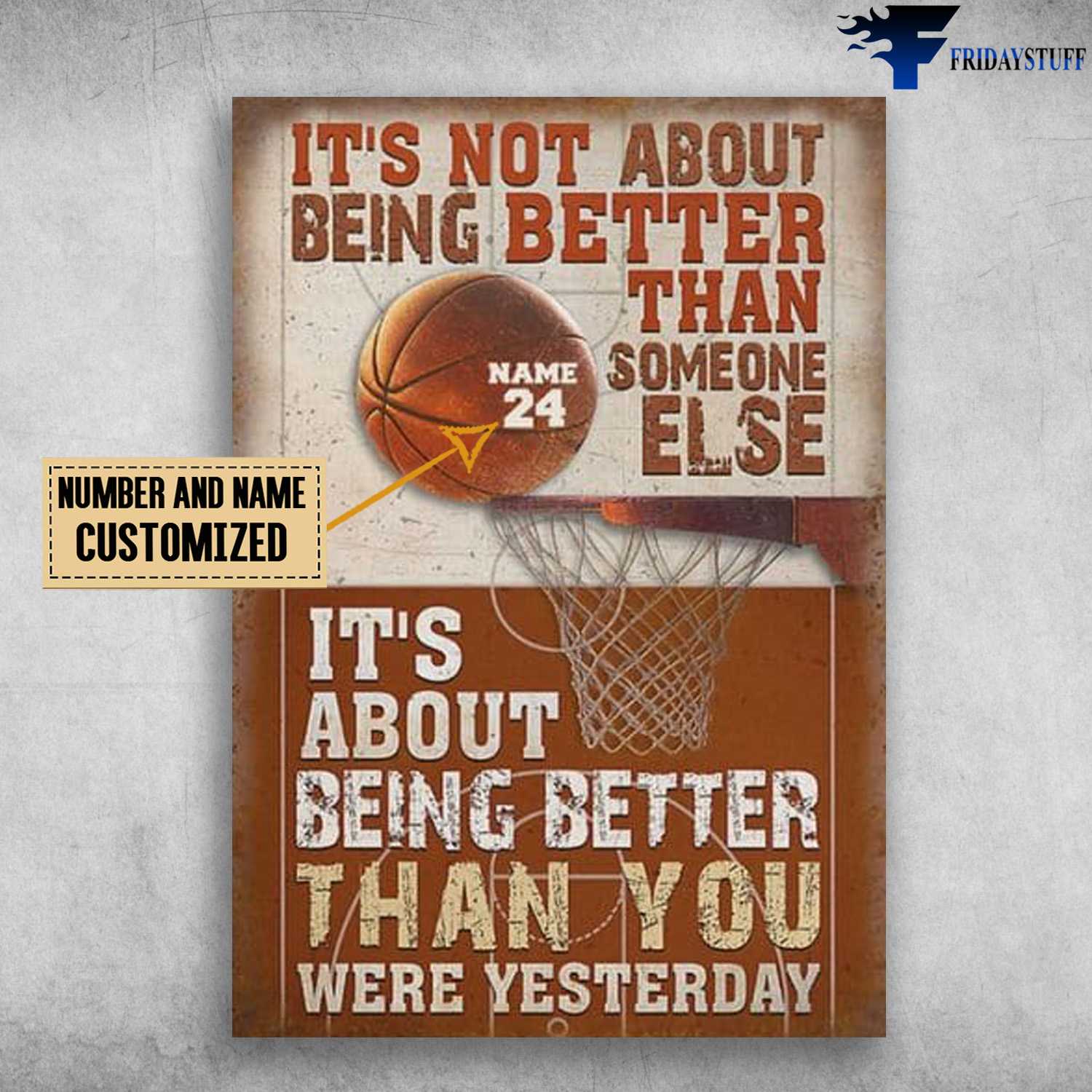 Basketball Poster, It's Not About Being Better Than Someone Else, It's About Being Better Than You Were Yesterday