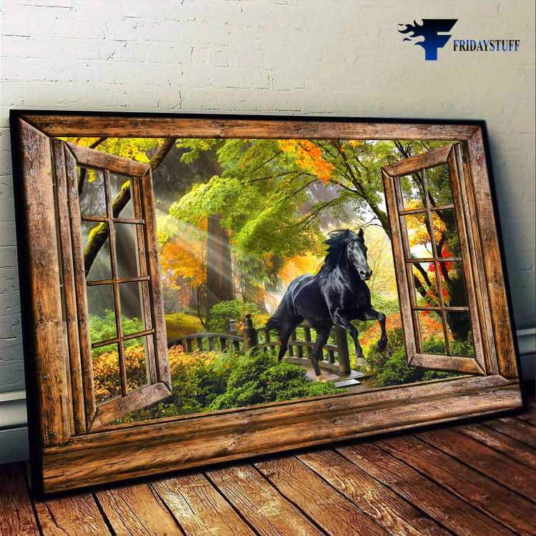 Black Horse, Window Poster, Horse Window Decor