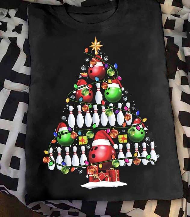 Bowling christmas tree - Gift for bowling player, Merry Christmas T-shirt