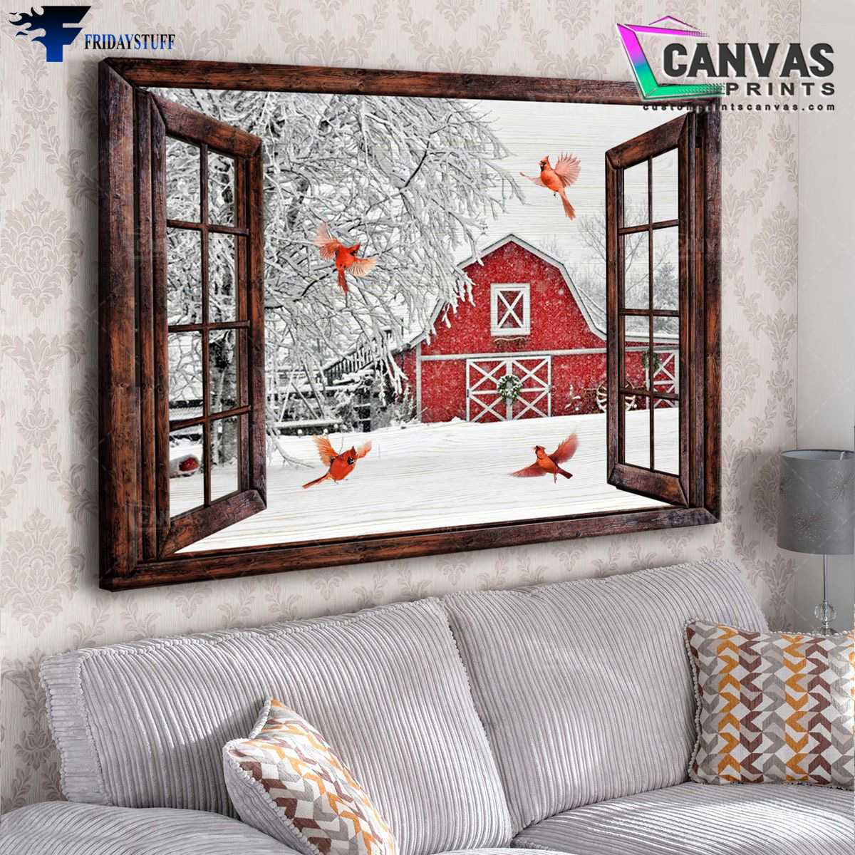 Cardinal Bird, Farmer Poster, Bird Window, Winter Poster, Window Decor