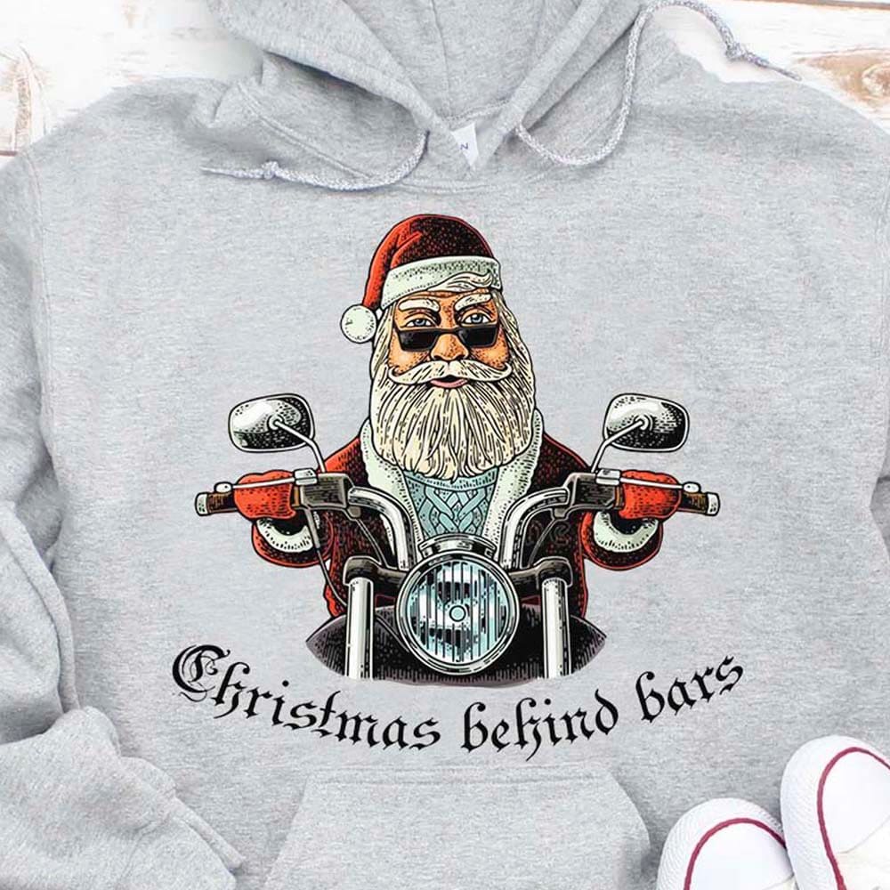 Christmas behind bars - Santa Claus riding motorcycle, gift for biker