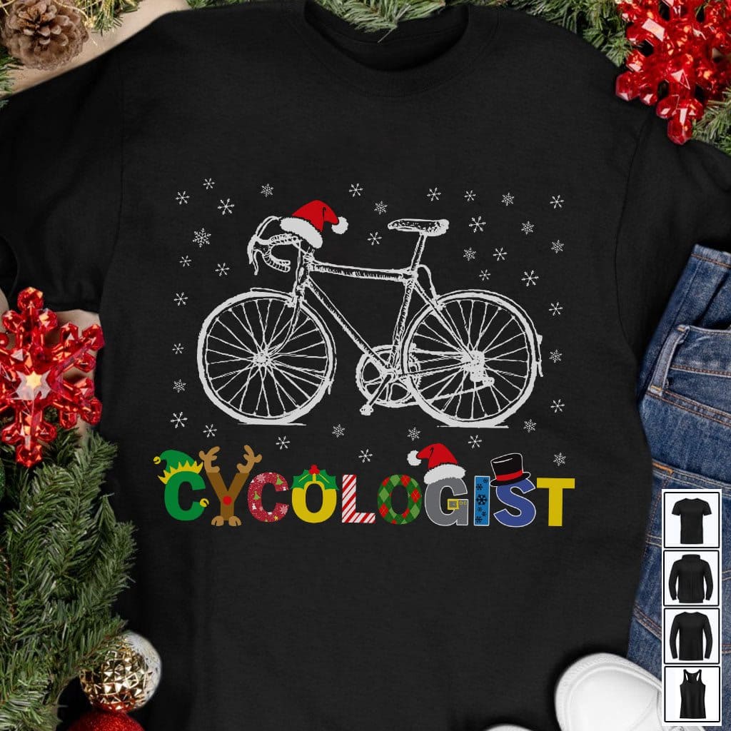 Cycologist t-shirt - Christmas gift for biker, Santa Claus hat