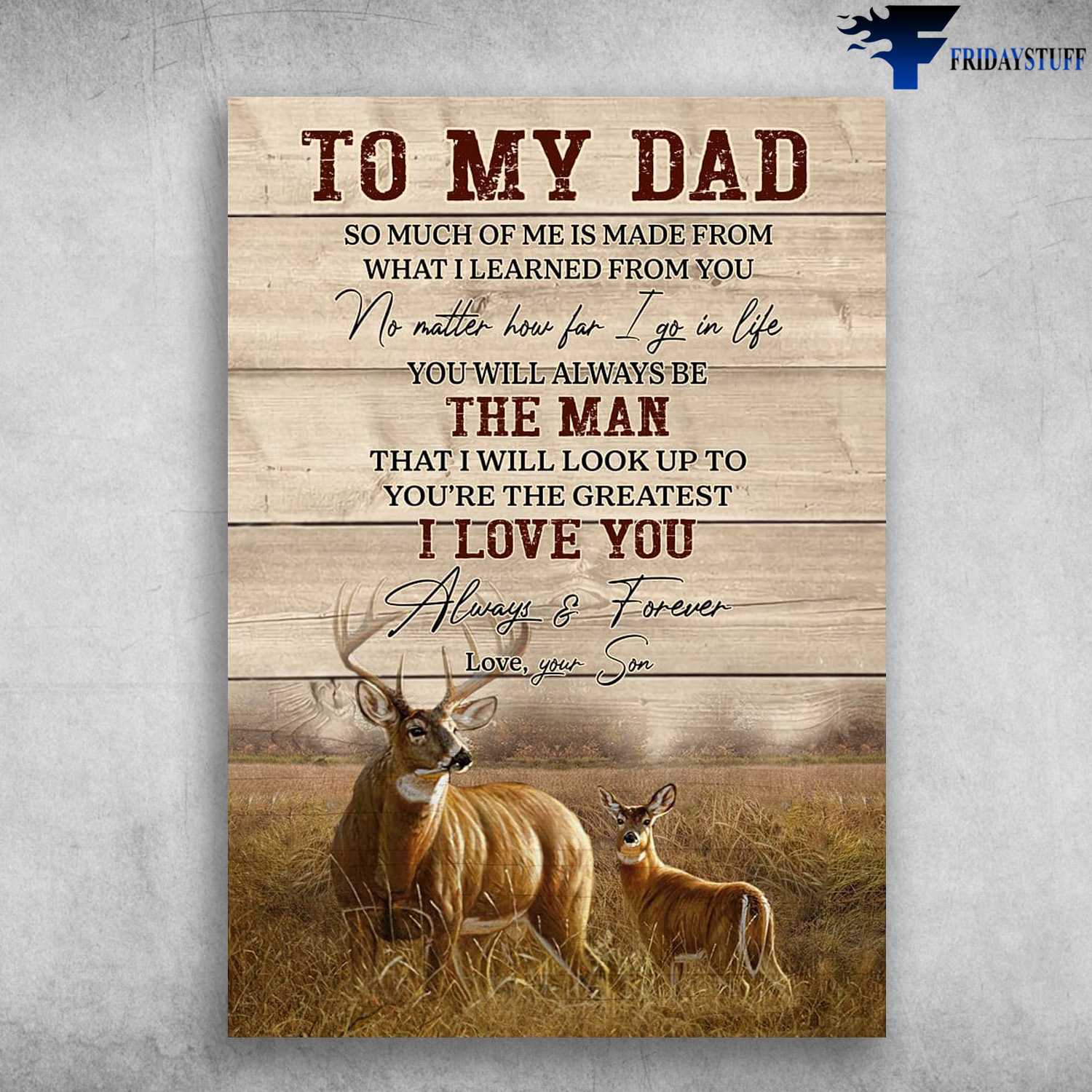 Dad And Son, Gift For Dad, To My Dad, So Much Of Me, Is Made From What I Learned From You, No Matter How Far I Go In Life, You Will Always Be The Man, That I Will Look Up To