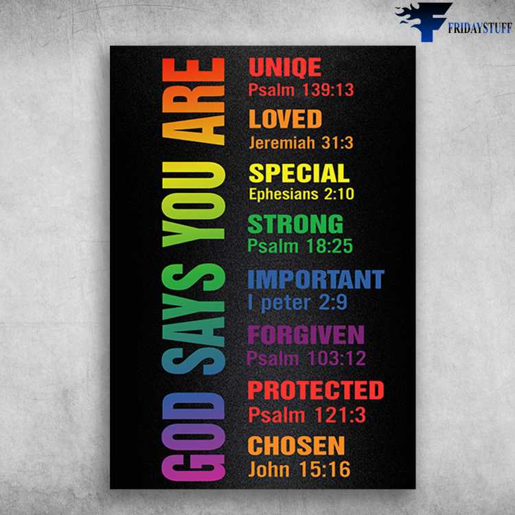 Decor Poster, God Says You Are Unique, Loved, Special, Strong, Important, Forgiven, Protected, Chosen
