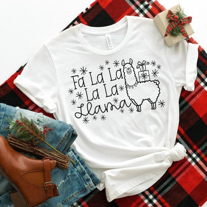 Fa la la, lala Llama - White Llama T-shirt, gift for Christmas