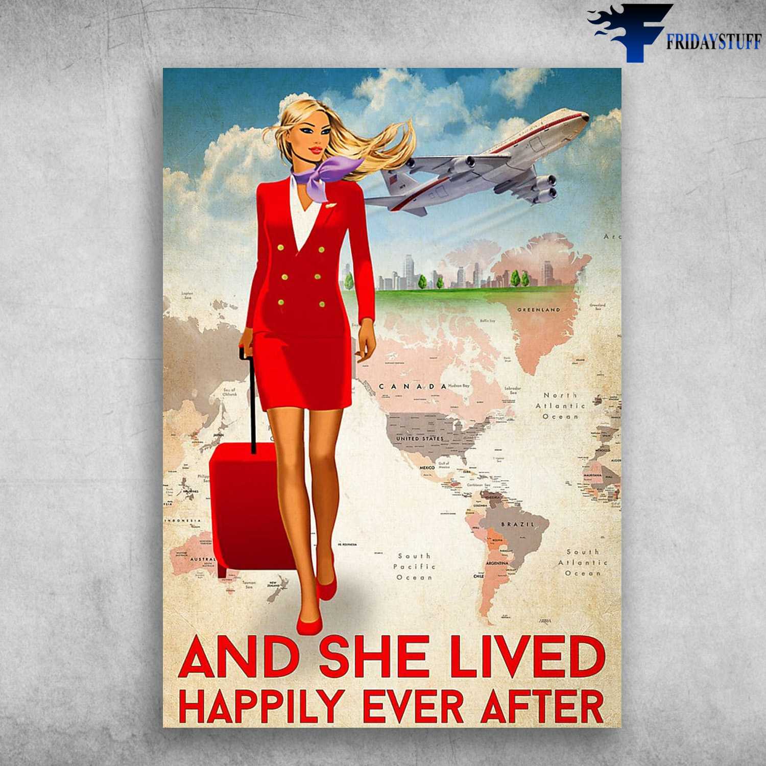 Flight Attendant, Lady Girl Poster, And She Lived, Happily Ever After