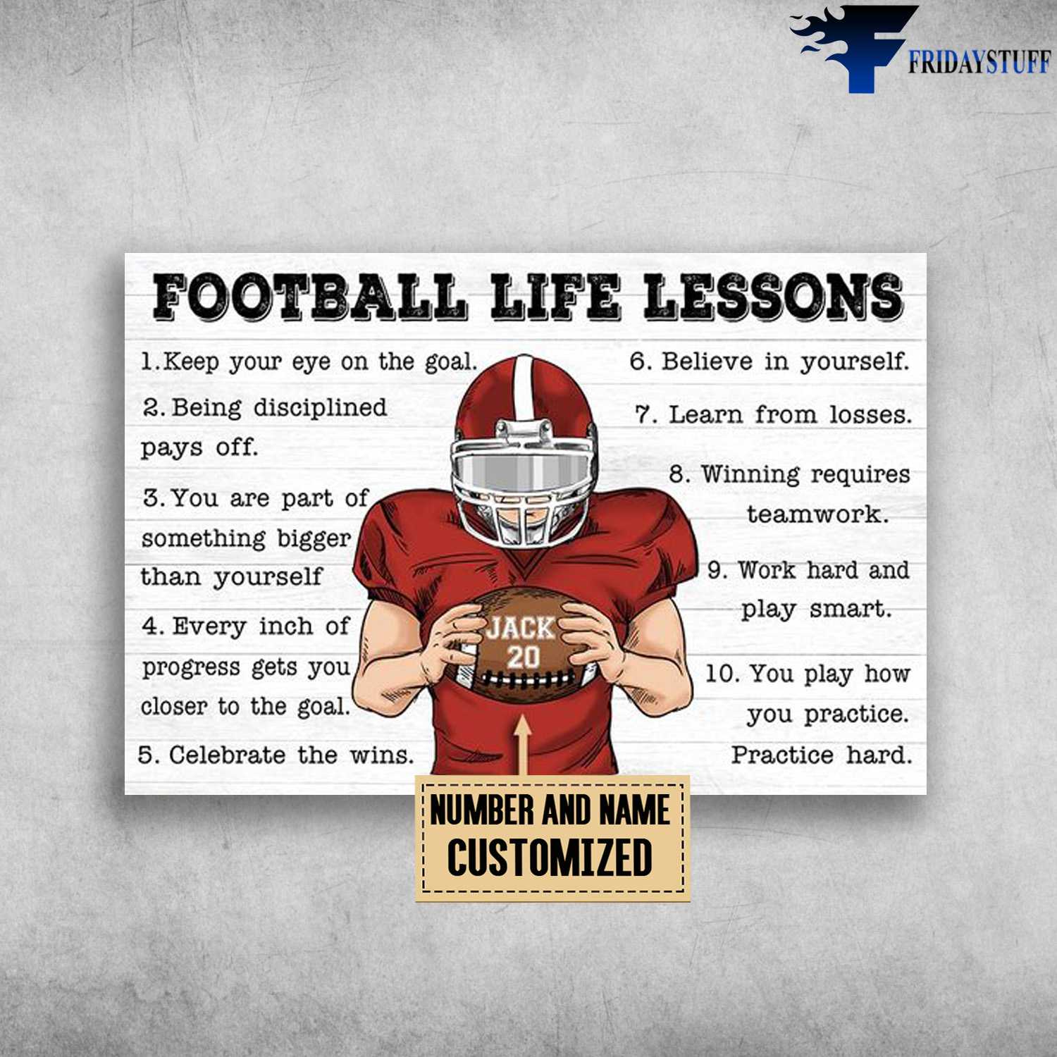 Football Poster, Football Life Lessons, Keep Your Eye On The Goal, Being Disciplined Pays Off, You Are Part Of Something, Bigger Than Yourself, Believe In Yourself