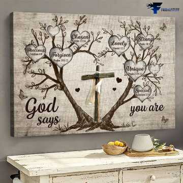 God Cross, Wall Decor, God Says You Are Precious, Forgiven, Chosen, Lovely, Strong, Unique, Special