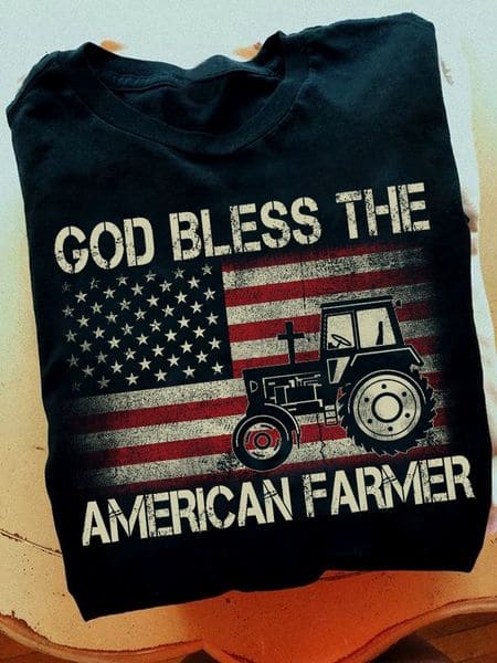 God bless American Farmer - Gift for the farmer, America flag T-shirt